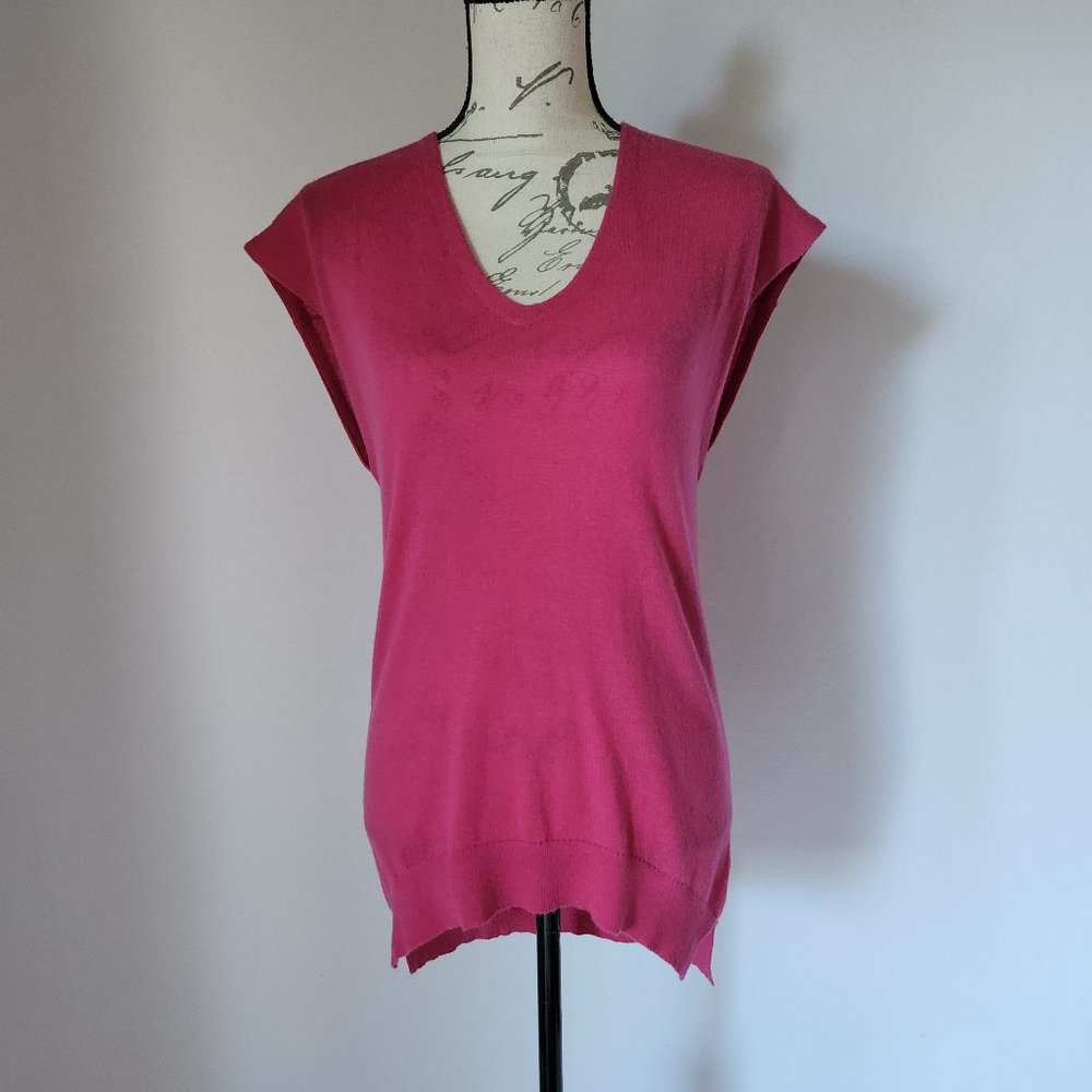 NWT In Cashmere Knit Top Drop Shoulder V-Neck Pink-Fuchsia 100% Cashmere